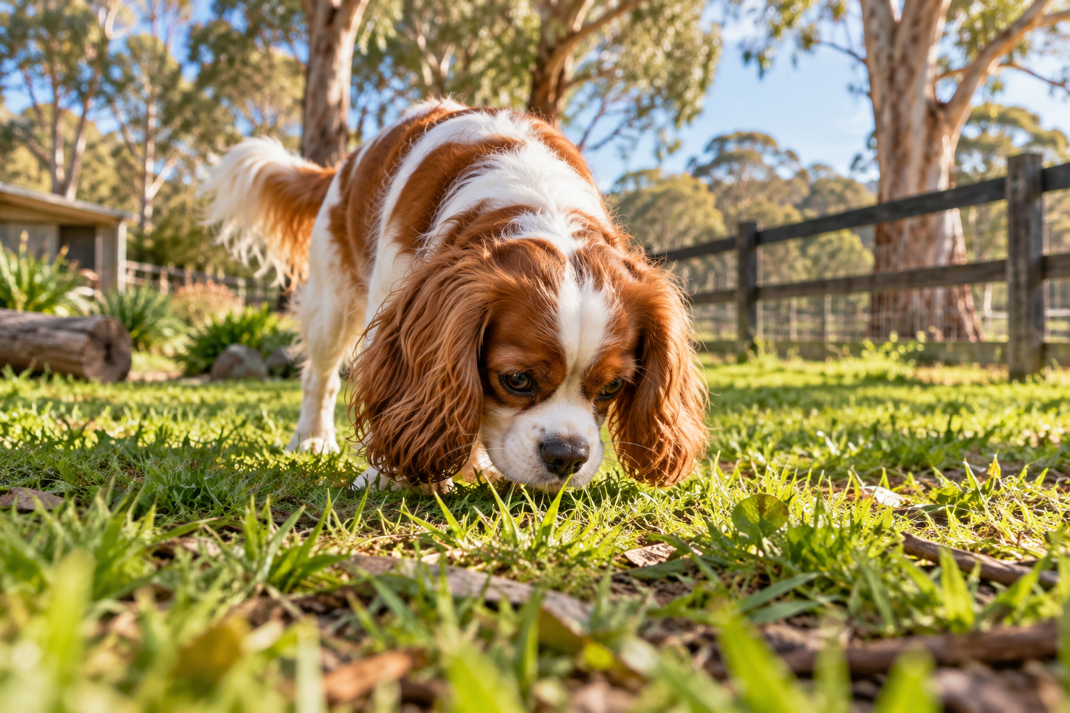 AI-generated concept: spaniel sniffing a scent trail